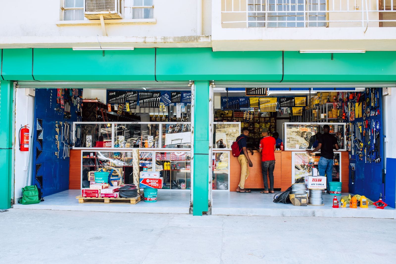 Chasama showroom frontage in Kahama, with tools and hardware on display